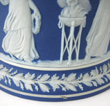 Wedgwood Dark Blue Jasperware Dip Biscuit Jar Flange Base Classical 1870s - Antiques And Teacups - 5