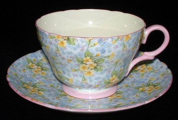 Shelley Primrose Chintz Teacup Henley Shape Pink Trim Lovely