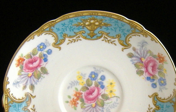 Shelley Blue Empress Demi Cup And Saucer Henley Shape Gold Trim