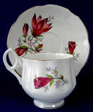 Rosina Cup and Saucer Burgundy Crocus Flowers Bone China 1960s - Antiques And Teacups - 2