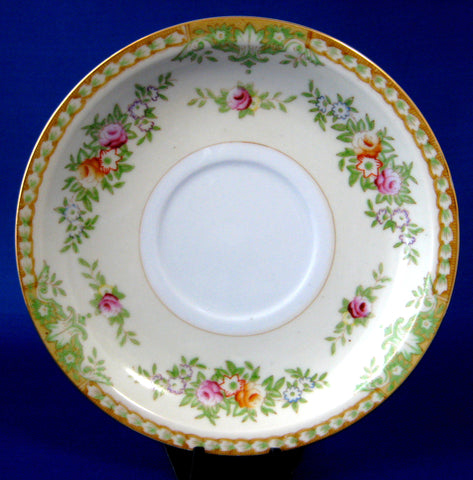 Occupied Japan Floral Borders Saucer Only Yazaka Gold Trim 1945-1952 Pale Yellow Bands