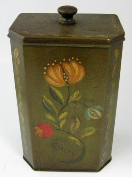 Tole Tea Caddy Tea Tin Hand Painted Penn Dutch Floral 1930-1940s