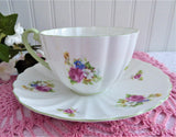 Shelley Hulmes Rose Cup And Saucer Ludlow Shape Green Trim English Bone China