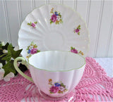 Shelley Hulmes Rose Cup And Saucer Ludlow Shape Green Trim English Bone China