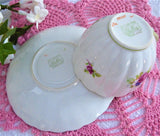 Shelley Hulmes Rose Cup And Saucer Ludlow Shape Green Trim English Bone China