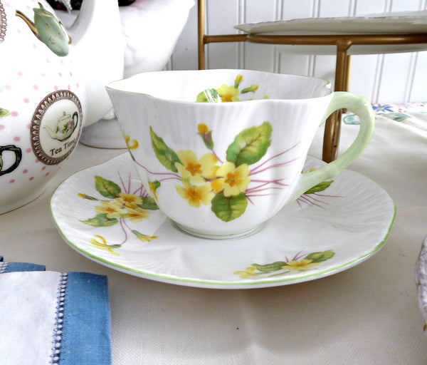 Shelley Dainty Primrose Cup and Saucer England Vintage Green Trim