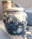 Tea Caddy Masons Fruit Basket Polychrome Blue Transferware Ginger Jar 1940s Tea Canister - Antiques And Teacups - 1