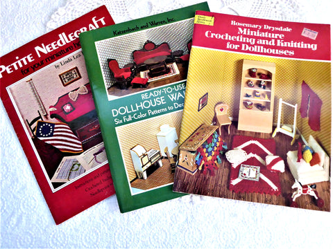 Dollhouse DIY 3 Books Patterns Needlework Wallpaper Crafts Knitting Crocheting