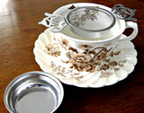 Kingsway Tea Room Tea Strainer Teapot Handles Over The Cup Strainer With Drip Cup