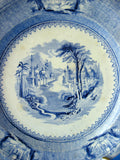 Plate Romantic Staffordshire Siam Blue Transfer 1850s Luncheon Blue And White