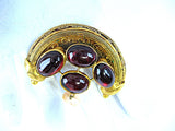 Etruscan Revival Brooch 22kt Gold Genuine Garnets Pearls 1860s Pin Handmade Pin