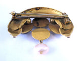 Etruscan Revival Brooch 22kt Gold Genuine Garnets Pearls 1860s Pin Handmade Pin