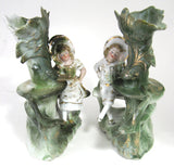 Victorian Spill Vase Pair Fairing Boy Girl Souvenir German 1870s Mantle Decor