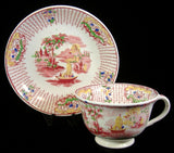 Antique Cup And Saucer Early Regout Dutch Polychrome Transferware 1860s