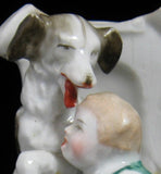 Victorian English Vase Boy And Dog Match Holder Fairing 1880-1890s