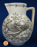 Brown Transfer Sea Shell Victorian Pitcher Aesthetic Movement Antique Staffordshire