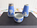 Victorian Blue Jasperware Condiment Cruet Set 1880s Adams Dudson Blue Dip