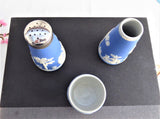 Victorian Blue Jasperware Condiment Cruet Set 1880s Adams Dudson Blue Dip
