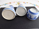 Victorian Blue Jasperware Condiment Cruet Set 1880s Adams Dudson Blue Dip
