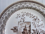 Wedgwood Edinburg Aesthetic Plate 1882 Brown Transferware Birds Flowers Castle