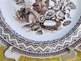 Wedgwood Edinburg Aesthetic Plate 1882 Brown Transferware Birds Flowers Castle
