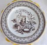 Wedgwood Edinburg Aesthetic Plate 1882 Brown Transferware Birds Flowers Castle