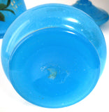 Victorian Bristol Blue Art Glass Vanity Set 3 Pc Decanters Covered Jar England