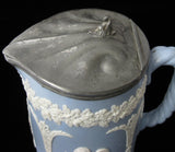 Dudson Sprigged Pitcher Pewter Lid Classical Jug 1890s Blue And White