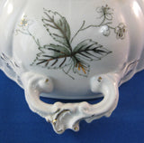 Ironstone Serving Bowl Green Transferware John Edwards 1890s Victorian