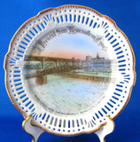 Souvenir Plate Reticulated Present From Newcastle Fancy 1890s Hand Colored