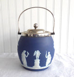 Biscuit Barrel Wedgwood England Dark Blue Jasper Dip Classical Figures 1890s