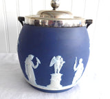 Biscuit Barrel Wedgwood England Dark Blue Jasper Dip Classical Figures 1890s