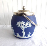Biscuit Barrel Wedgwood England Dark Blue Jasper Dip Classical Figures 1890s
