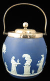 Biscuit Barrel Wedgwood England Dark Blue Jasper Dip Classical Figures 1890s