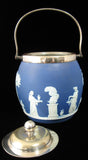 Biscuit Barrel Wedgwood England Dark Blue Jasper Dip Classical Figures 1890s