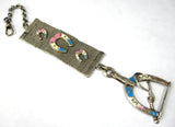 Edwardian Equestrian Theme Sterling Silver Pocket Watch Fob Blue Pink Enamel