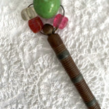 Victorian Era Lace Bobbin Hand Turned Mahogany Treen Beads Spangles 1890s