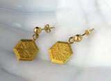 Earrings Solid 14kt Gold Fancy Engraved From Antique Cufflink 14kt Gold Posts
