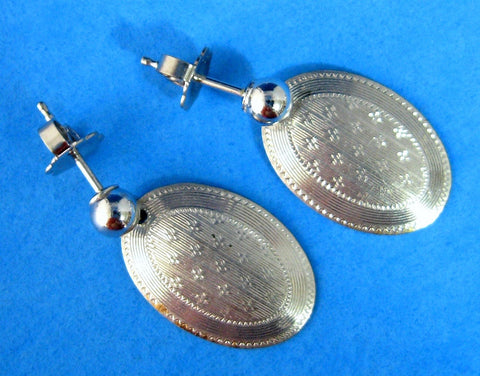 Edwardian 14k Gold Earrings Antique Cufflink Hand Engraved Stars 14kt Posts