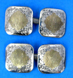Cufflinks Sterling Silver 10k Gold Floral Engraved 1900 Hinged Cuff Links