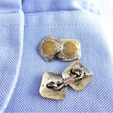 Cufflinks Sterling Silver 10k Gold Floral Engraved 1900 Hinged Cuff Links
