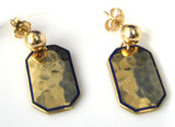 Edwardian Earrings Solid 14kt Gold Hand Hammered 1900-1910 Cufflink Blue Enamel