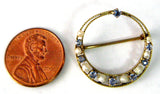Pearl Aquamarine Edwardian Brooch Pin 10kt Gold Circle 1900 March June Birthstones