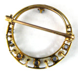 Pearl Aquamarine Edwardian Brooch Pin 10kt Gold Circle 1900 March June Birthstones