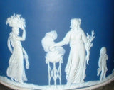 Edwardian Biscuit Barrel Wedgwood Jasperware Dip Dark Blue Bun Feet 1900