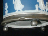 Edwardian Biscuit Barrel Wedgwood Jasperware Dip Dark Blue Bun Feet 1900