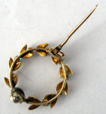 Edwardian Brooch Pin 9kt Gold Wreath Diamonds Emeralds Pearls Hand Made 1900