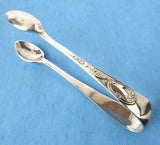 Floral Edwardian English Sugar Tongs Spoon Ends 1910s EPNS Silver Plated