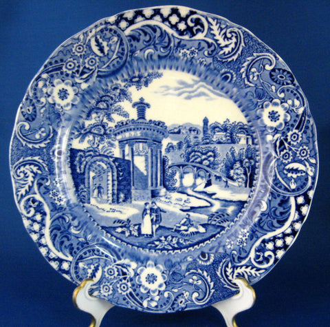 Blue Transferware Plate Landscape Midwinter Antique Edwardian Era Ruins 8 Inch