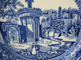 Blue Transferware Plate Landscape Midwinter Antique Edwardian Era Ruins 8 Inch